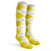 Ladies Over the Calf Argyle Socks Yellow and White