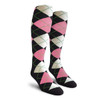 Ladies Over the Calf Argyle Socks Black, Pink and White