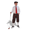 Dress Shirt Golf Outfit - Mens Black Stewart & White with Solid Red Tie