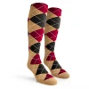 Ladies Over the Calf Argyle Socks Khaki, Black and Maroon