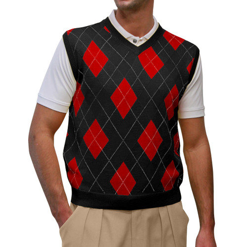 Argyle Sweater Vest & Socks - Signature Series - Mens Black and Red