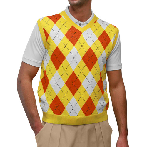 Argyle Sweater Vest - Mens Yellow/Orange/White