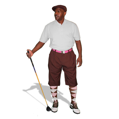 Mens Brown, Pink & White Golf Outfit