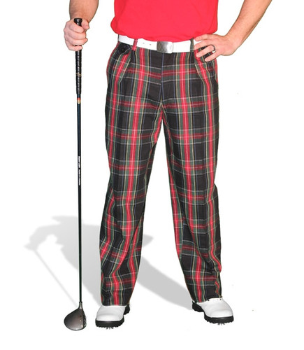 Mens Outdoor Sports Black Stewart Plaid Cotton Golf Trousers Front