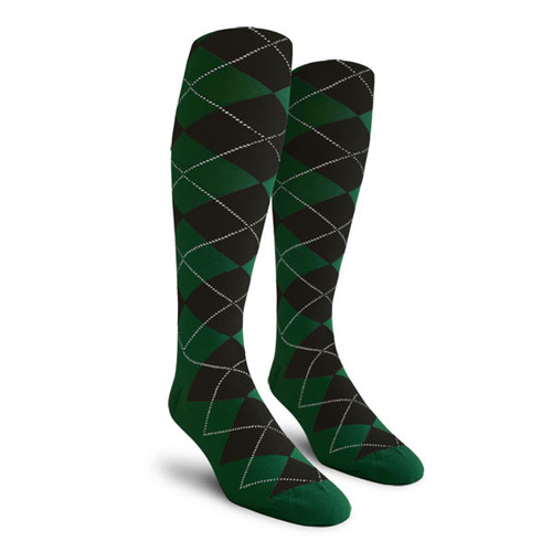 Ladies Over the Calf Argyle Socks Black and Dark Green