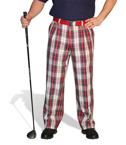 SUB70 SubSeventy Mens Funky Tartan Plaid Check Stretch Performance Golf  Trousers  Golf Trousers and Clothing