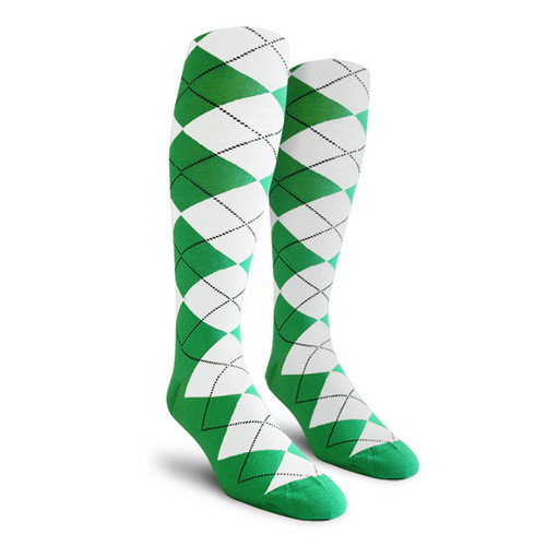 Ladies Over the Calf Argyle Socks Lime and White