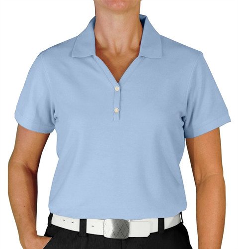 Ladies Sport Clubhouse Cotton Solid Light Blue Golf Shirt Front