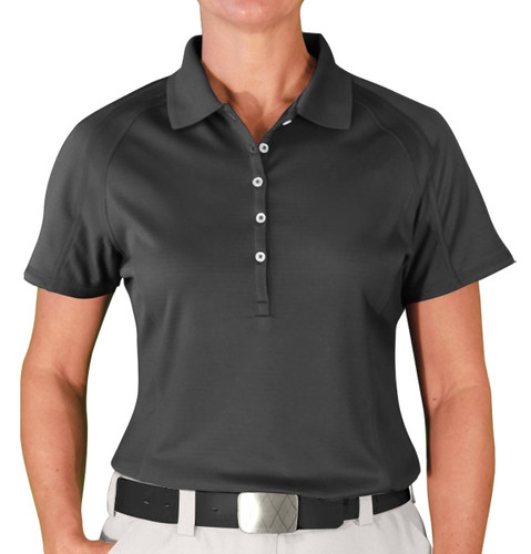 Ladies Sport Hybrid Microfiber Solid Black Golf Shirt Front