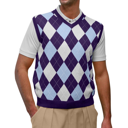 Argyle Sweater Vest - Mens Purple/Lt Blue/White