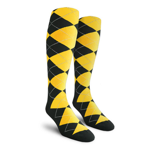 Youth Over the Calf Argyle Socks Black and Yellow