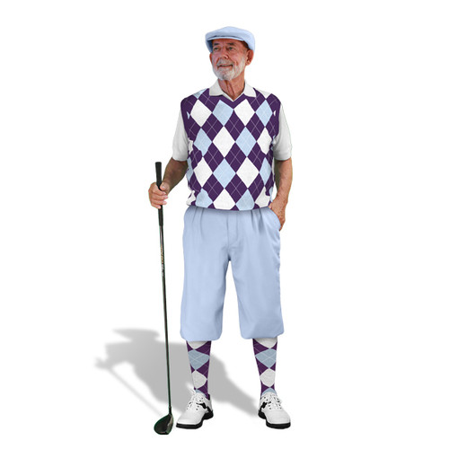 Mens Light Blue, Purple & White Sweater Golf Outfit