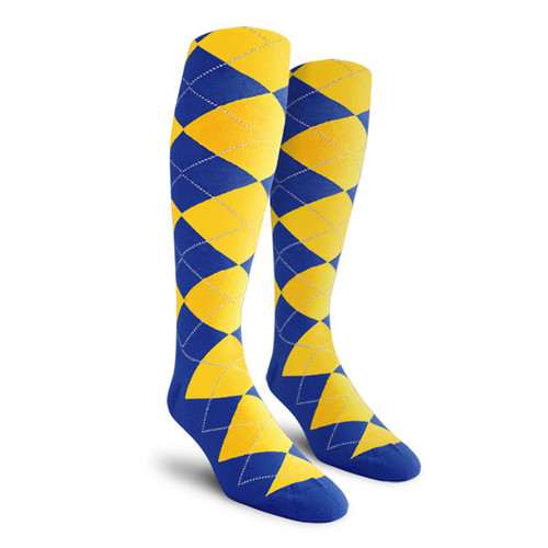 Ladies Over the Calf Argyle Socks Royal and Yellow