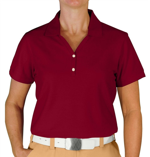 Ladies Sport Clubhouse Cotton Solid Maroon Golf Shirt Front