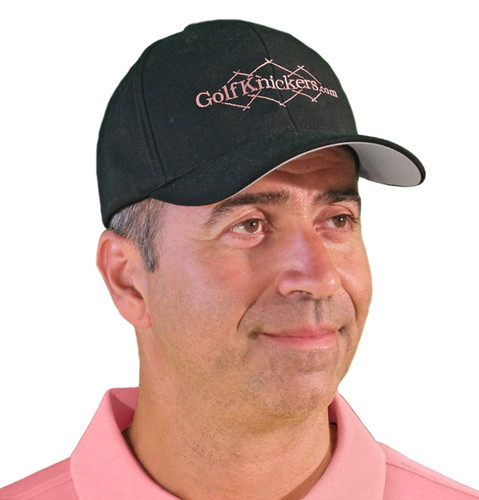 Active Series Sports Mens Baseball Cap Black with Pink Golfknickers Logo Front