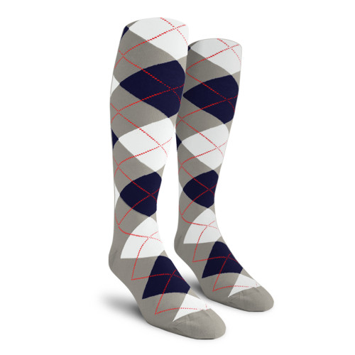 Youth Over the Calf Argyle Socks Taupe, Navy and White