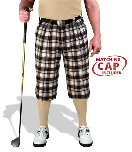 Mens Outdoor Sports Mojave Plaid Golf Knickers Front with Khaki Socks and Shirt