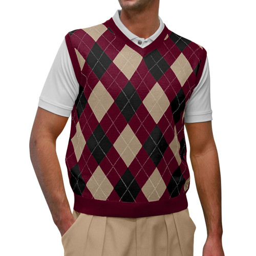 Argyle Sweater Vest - Mens Maroon/Khaki/Black