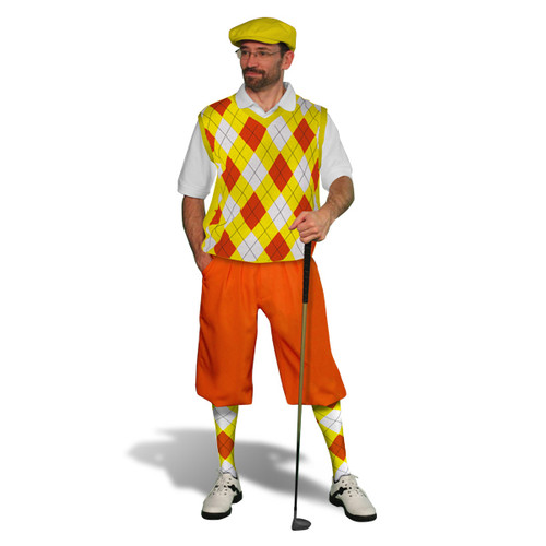 Mens Orange, Yellow & White Sweater Golf Outfit