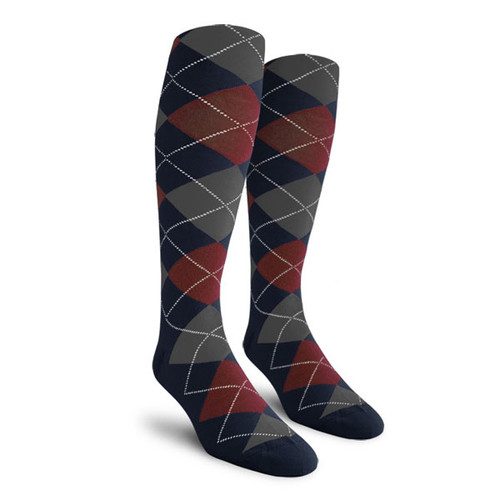 Mens Over the Calf Argyle Socks Navy, Maroon and Charcoal