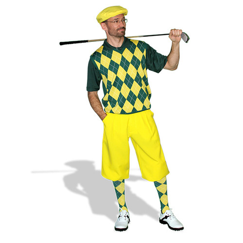 Mens Yellow & Dark Green Sweater Golf Outfit