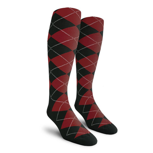 Ladies Over the Calf Argyle Socks Black and Maroon