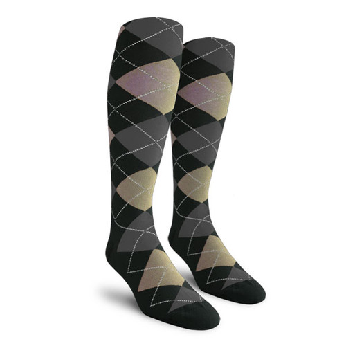 Mens Over the Calf Argyle Socks Black, Taupe and Charcoal