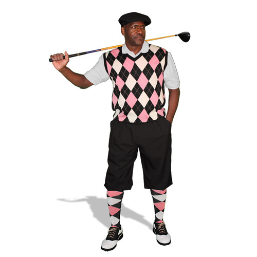 Mens Black, Pink & White Sweater Golf Outfit