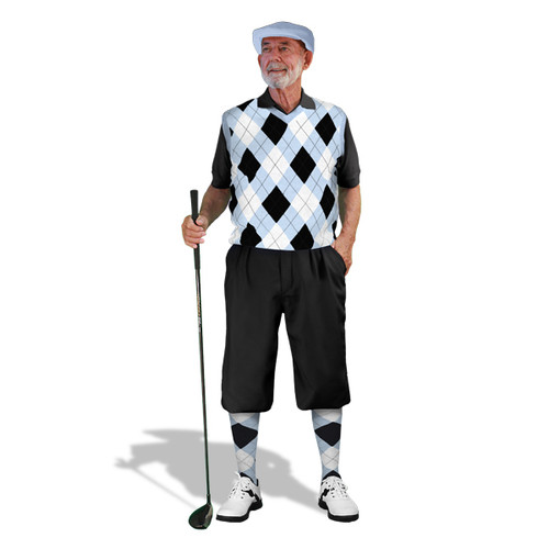 Mens Black, Light Blue & White Sweater Golf Outfit
