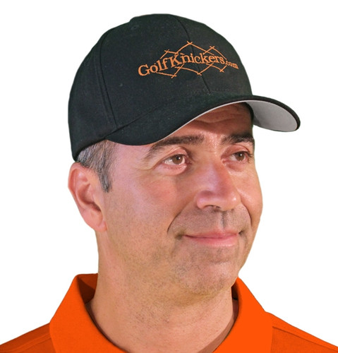 Active Series Sports Mens Baseball Cap Black with Orange Golfknickers Logo Front