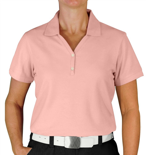 Ladies Sport Clubhouse Cotton Solid Pink Golf Shirt Front