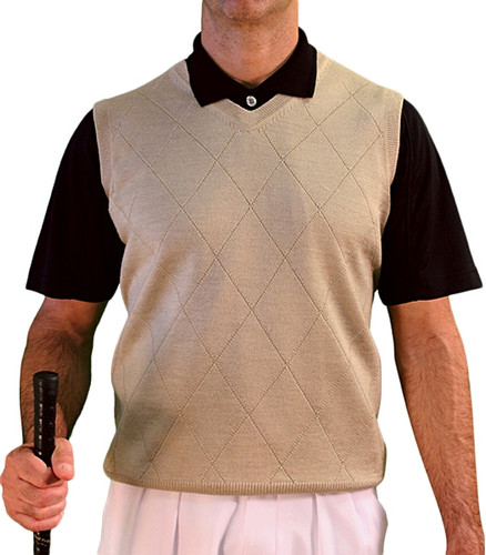 Mens Sweater Vest Solid Khaki with Black Shirt