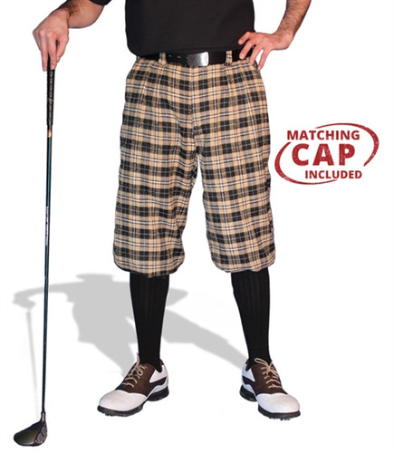 Mens Outdoor Sports Bayou Plaid Golf Knickers Front with Black Socks and Shirt