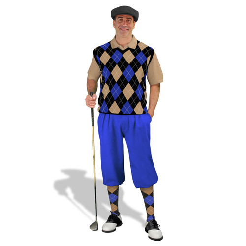 Mens Royal, Black & Khaki Sweater Golf Outfit