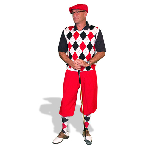 Mens Red, White & Black Sweater Golf Outfit