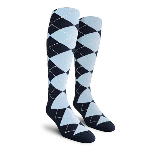 Youth Over the Calf Argyle Socks Navy and Light Blue