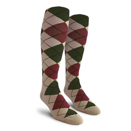 Youth Over the Calf Argyle Socks Taupe, Maroon and Olive