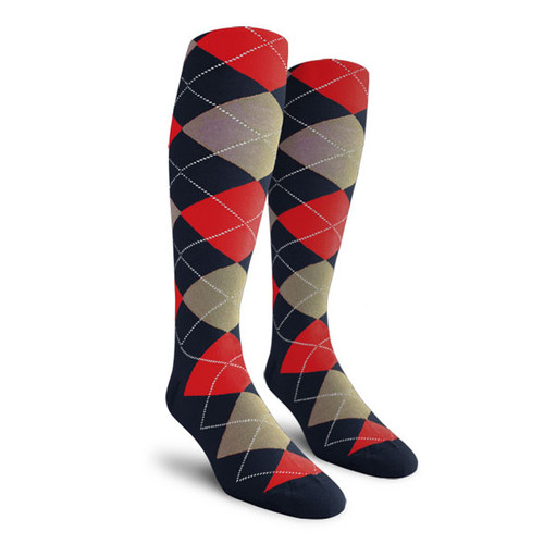 Mens Over the Calf Argyle Socks Navy, Taupe and Red