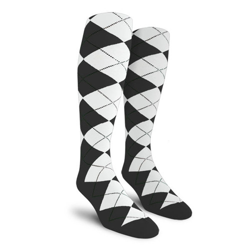Youth Over the Calf Argyle Socks Charcoal and White