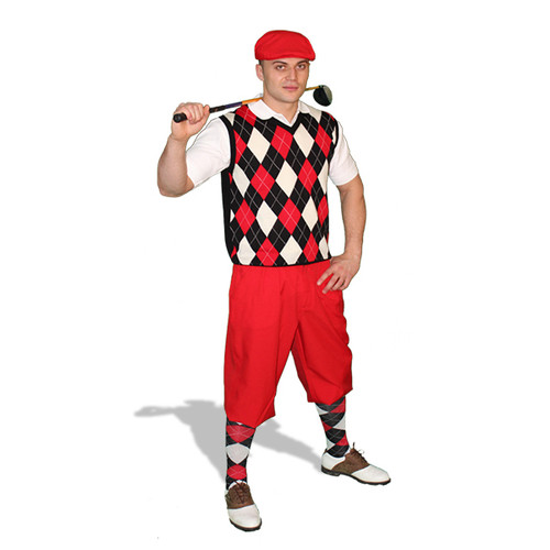 Mens Red, Black & White Sweater Golf Outfit