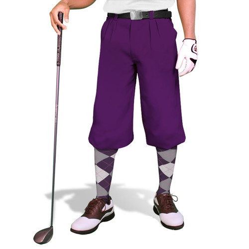 Mens Outdoor Sports Purple Cotton Golf Knickers Front