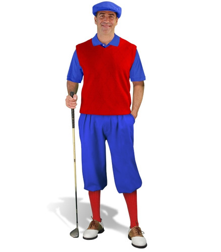 Mens Royal & Red Sweater Golf Outfit