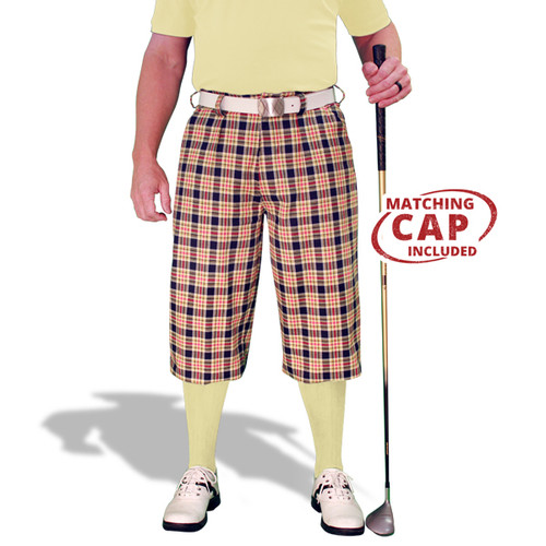 Mens Outdoor Sports Havana Plaid Golf Knickers Front with Butter Socks and Shirt
