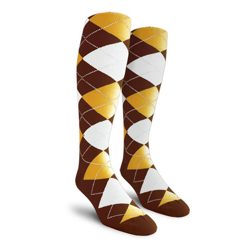 Youth Over the Calf Argyle Socks Brown, Gold and White