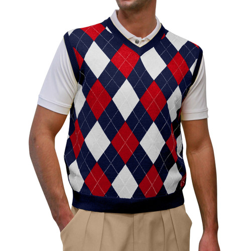 Argyle Sweater Vest - Mens Navy/Red/White
