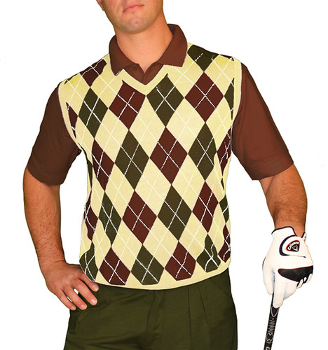 Argyle Golf Sweater Vest | Butter/Olive/Brown | Mens