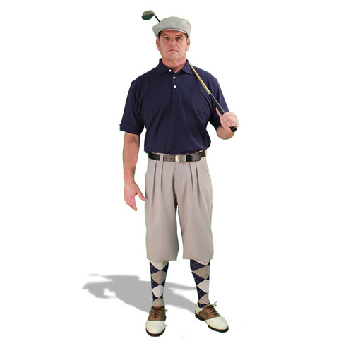 Mens Taupe, Navy & White Golf Outfit