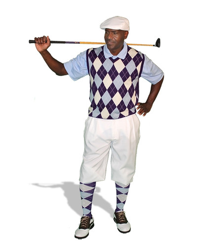 Mens White, Purple & Light Blue Sweater Golf Outfit