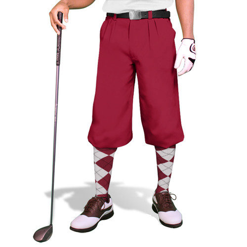 Mens Outdoor Sports Maroon Microfiber Golf Knickers Front