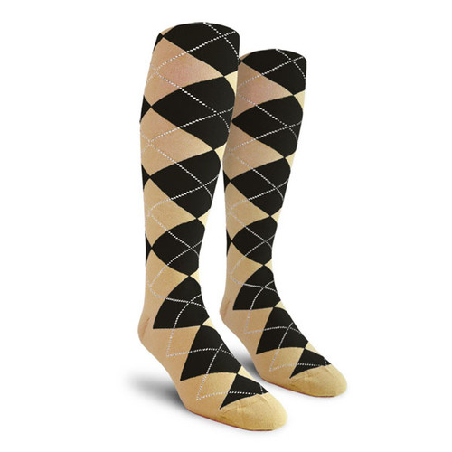 Ladies Over the Calf Argyle Socks Khaki and Black